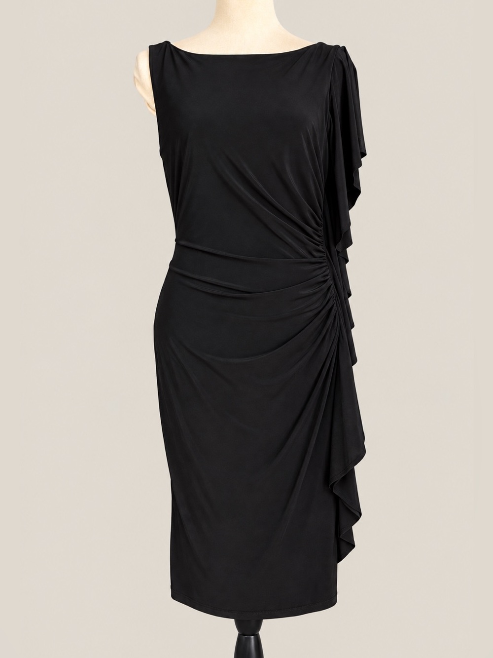 Lauren Ralph Lauren Black Ruched Ruffle Sheath Dress Size 8